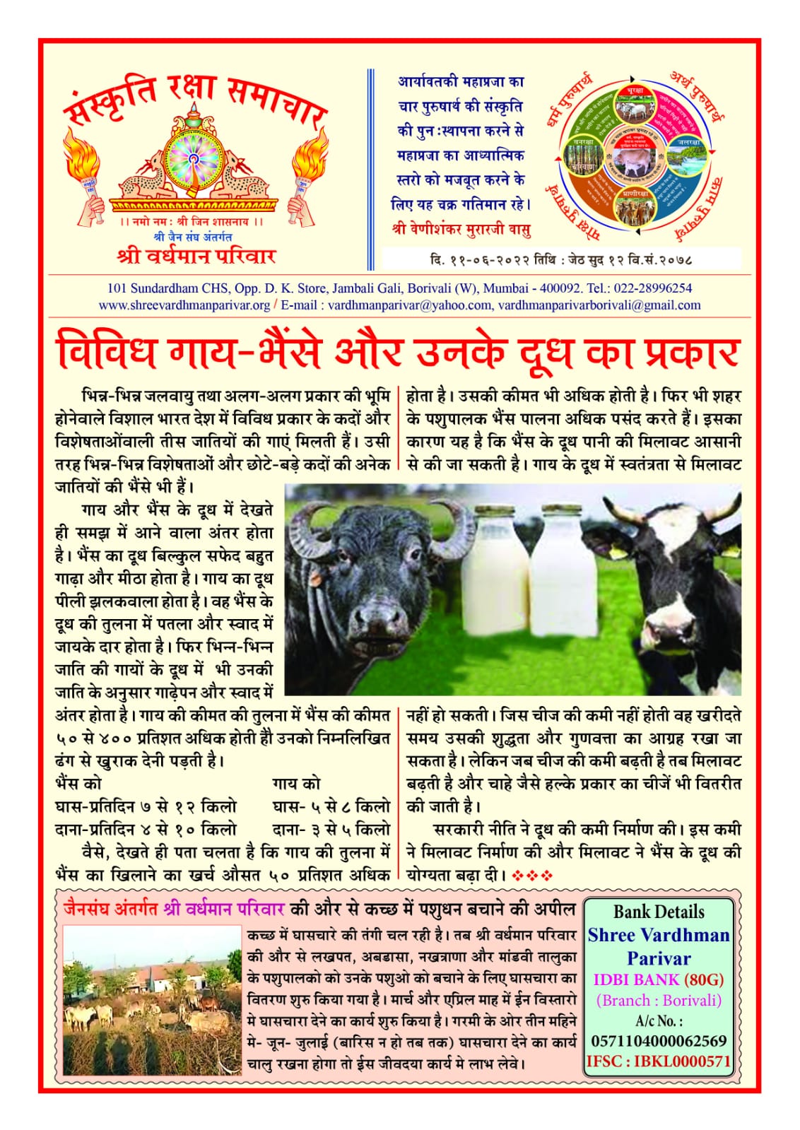 विविध गाय-भेंसे और उनके दूध का प्रकार